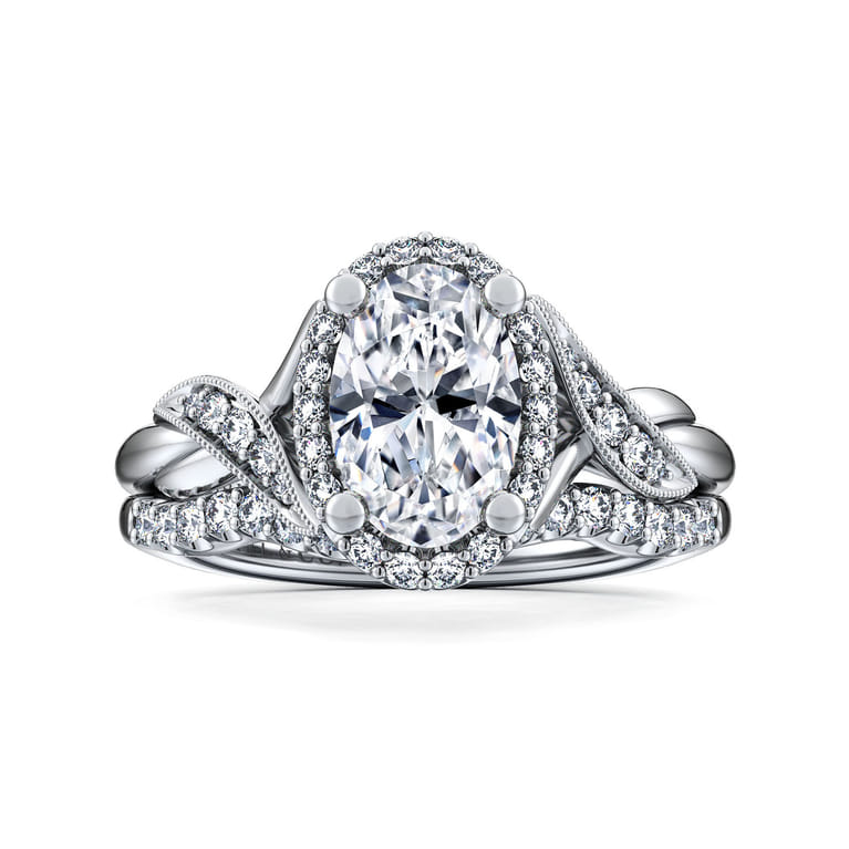 Shae - Vintage Inspired 14K White Gold Oval Halo Diamond Engagement Ring - 0.16 ct - Shot 4