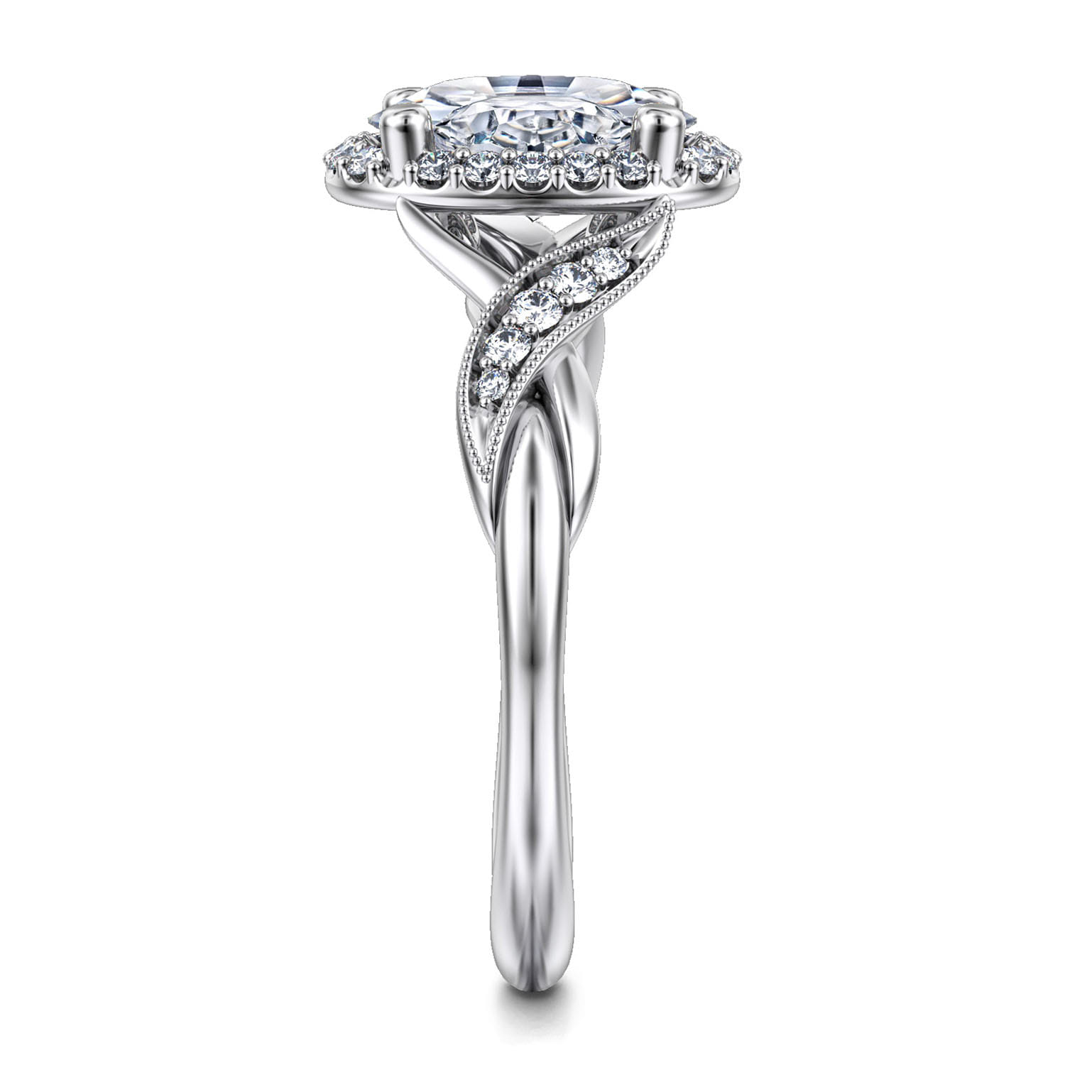 Shae - Vintage Inspired 14K White Gold Oval Halo Diamond Engagement Ring - 0.16 ct - Shot 5