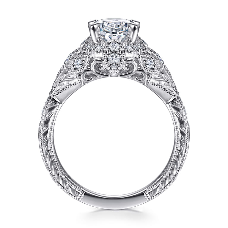 Annadale - Unique 14K White Gold Vintage Inspired Oval Halo Diamond Engagement Ring - 0.4 ct - Shot 2