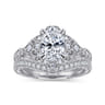 Annadale - Unique 14K White Gold Vintage Inspired Oval Halo Diamond Engagement Ring - 0.4 ct