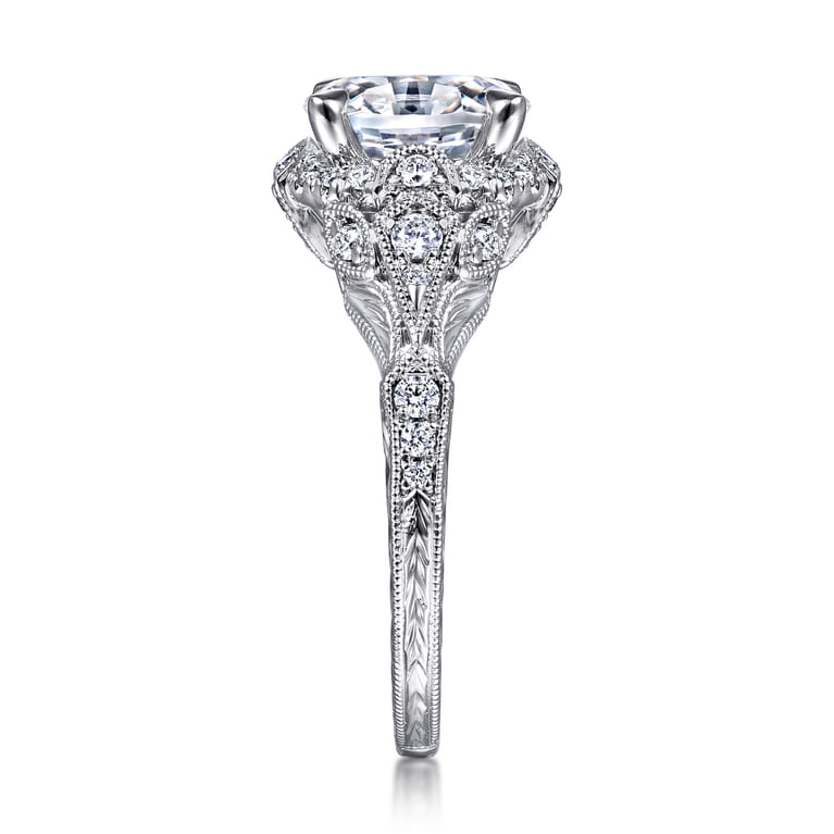 Annadale - Unique 14K White Gold Vintage Inspired Oval Halo Diamond Engagement Ring - 0.4 ct - Shot 5