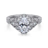 Annadale - Unique 14K White Gold Vintage Inspired Oval Halo Diamond Engagement Ring - 0.4 ct