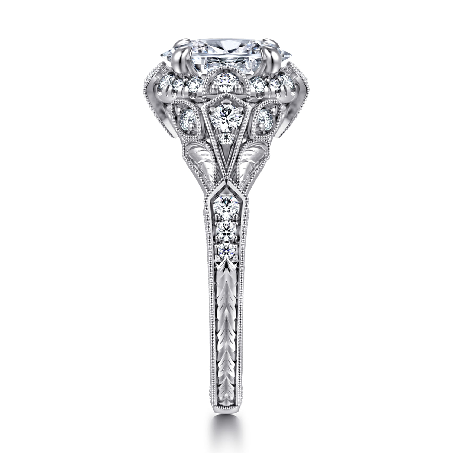 Annadale - Unique 14K White Gold Vintage Inspired Oval Halo Diamond Engagement Ring - 0.4 ct - Shot 4