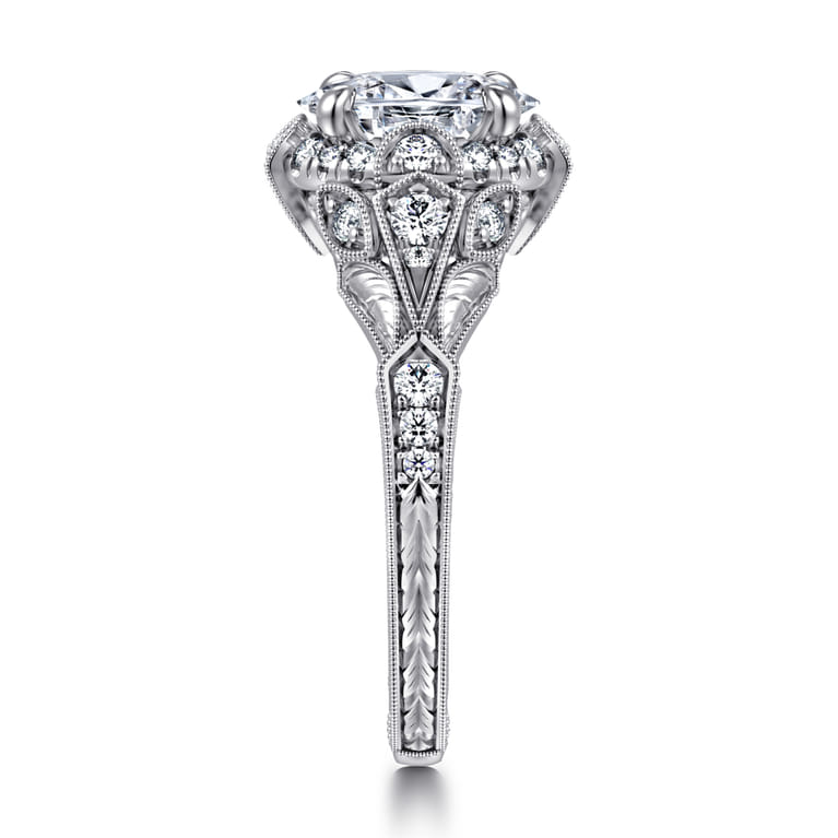 Annadale - Unique 14K White Gold Vintage Inspired Oval Halo Diamond Engagement Ring - 0.4 ct - Shot 4