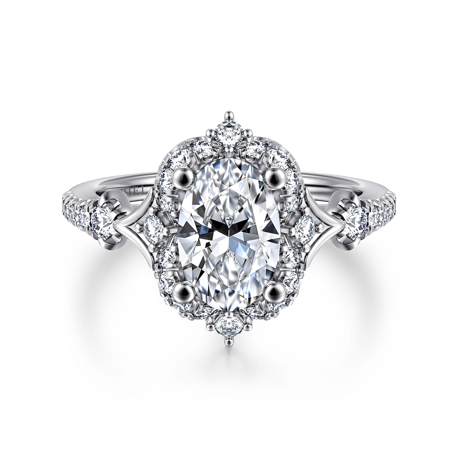 Veronique - Unique 14K White Gold Vintage Inspired Oval Halo Diamond Engagement Ring - 0.4 ct - Shot 1