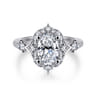 Veronique - Unique 14K White Gold Vintage Inspired Oval Halo Diamond Engagement Ring - 0.4 ct