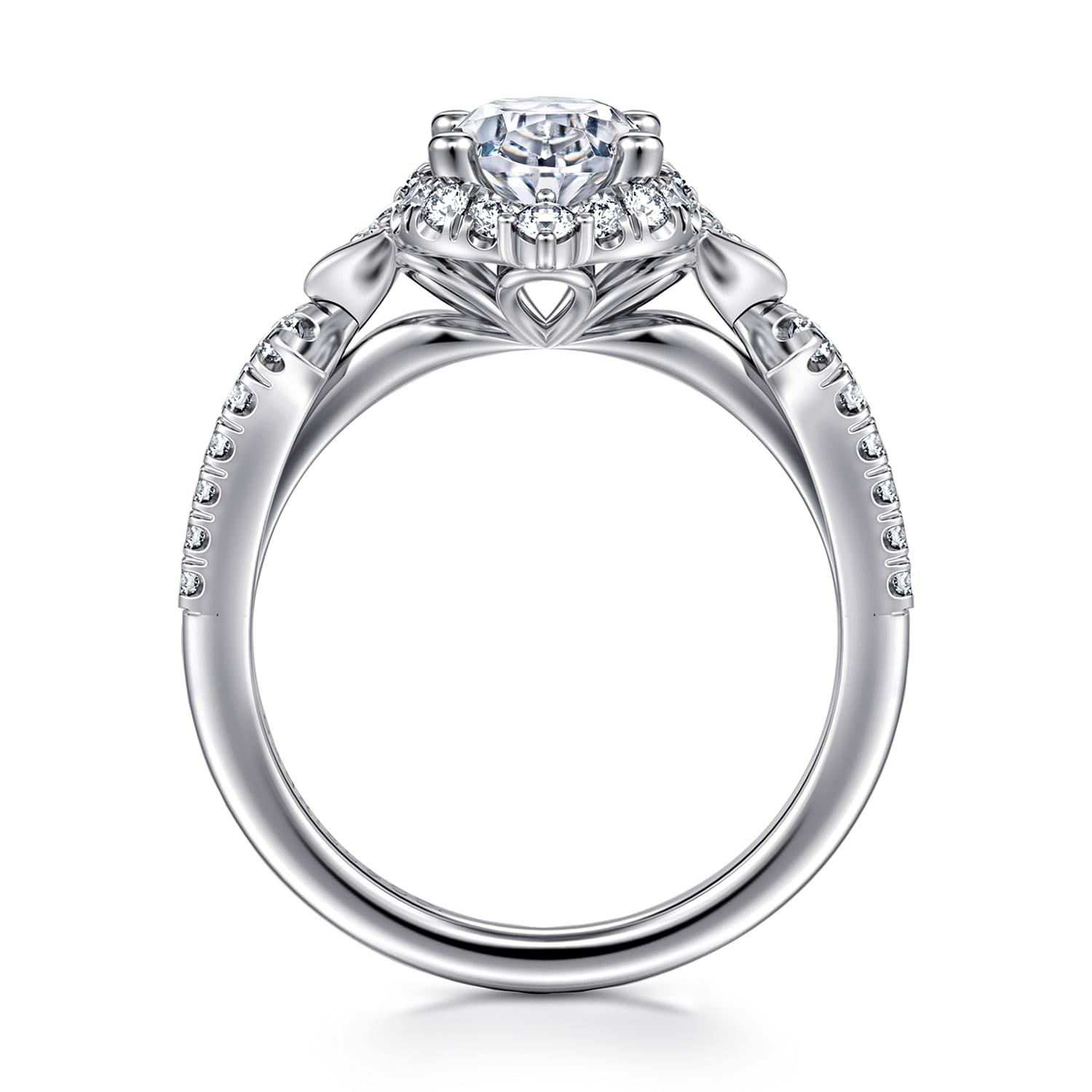 Veronique - Unique 14K White Gold Vintage Inspired Oval Halo Diamond Engagement Ring - 0.4 ct - Shot 2
