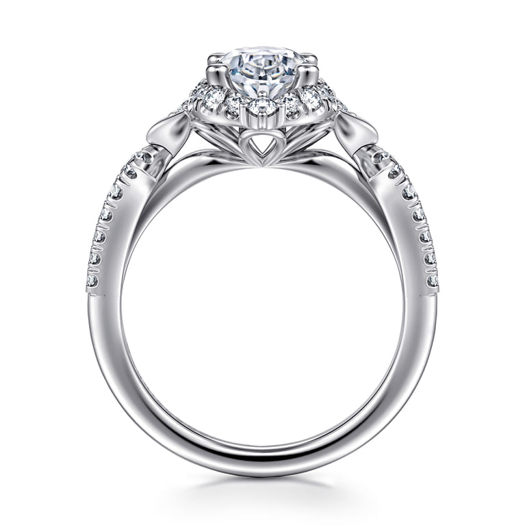 Veronique - Unique 14K White Gold Vintage Inspired Oval Halo Diamond Engagement Ring - 0.4 ct - Shot 2