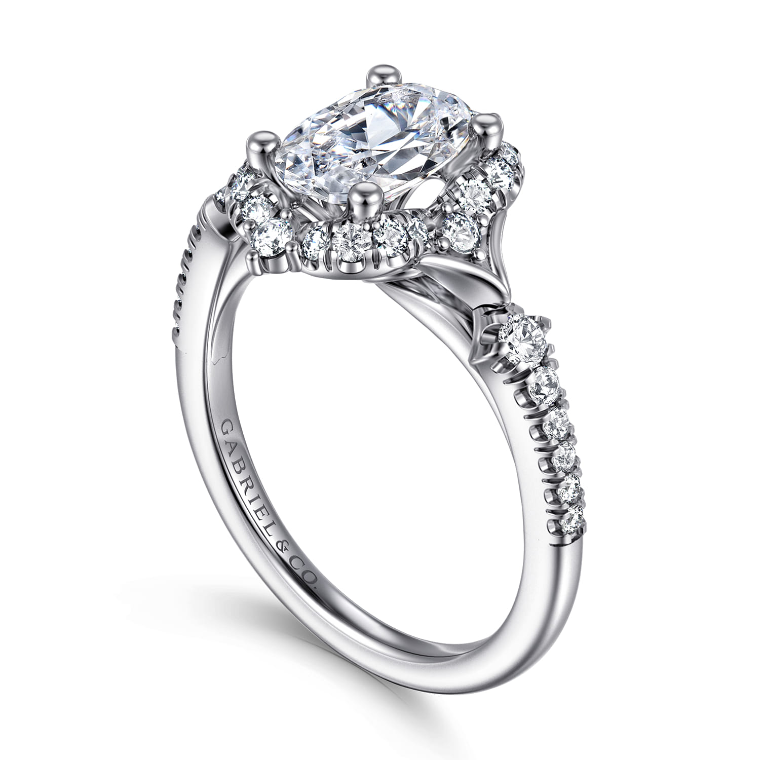Veronique - Unique 14K White Gold Vintage Inspired Oval Halo Diamond Engagement Ring - 0.4 ct - Shot 3
