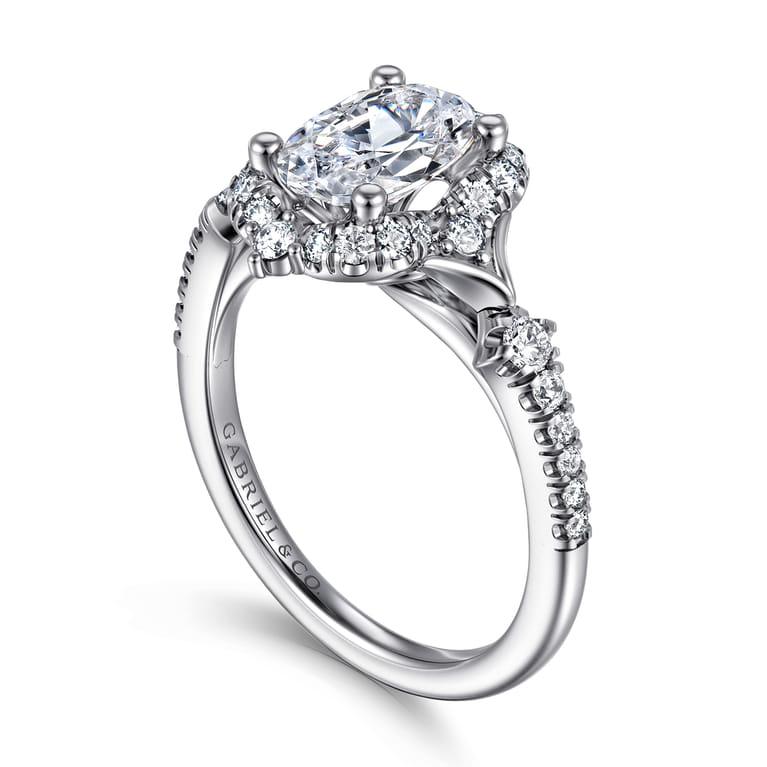 Veronique - Unique 14K White Gold Vintage Inspired Oval Halo Diamond Engagement Ring - 0.4 ct - Shot 3