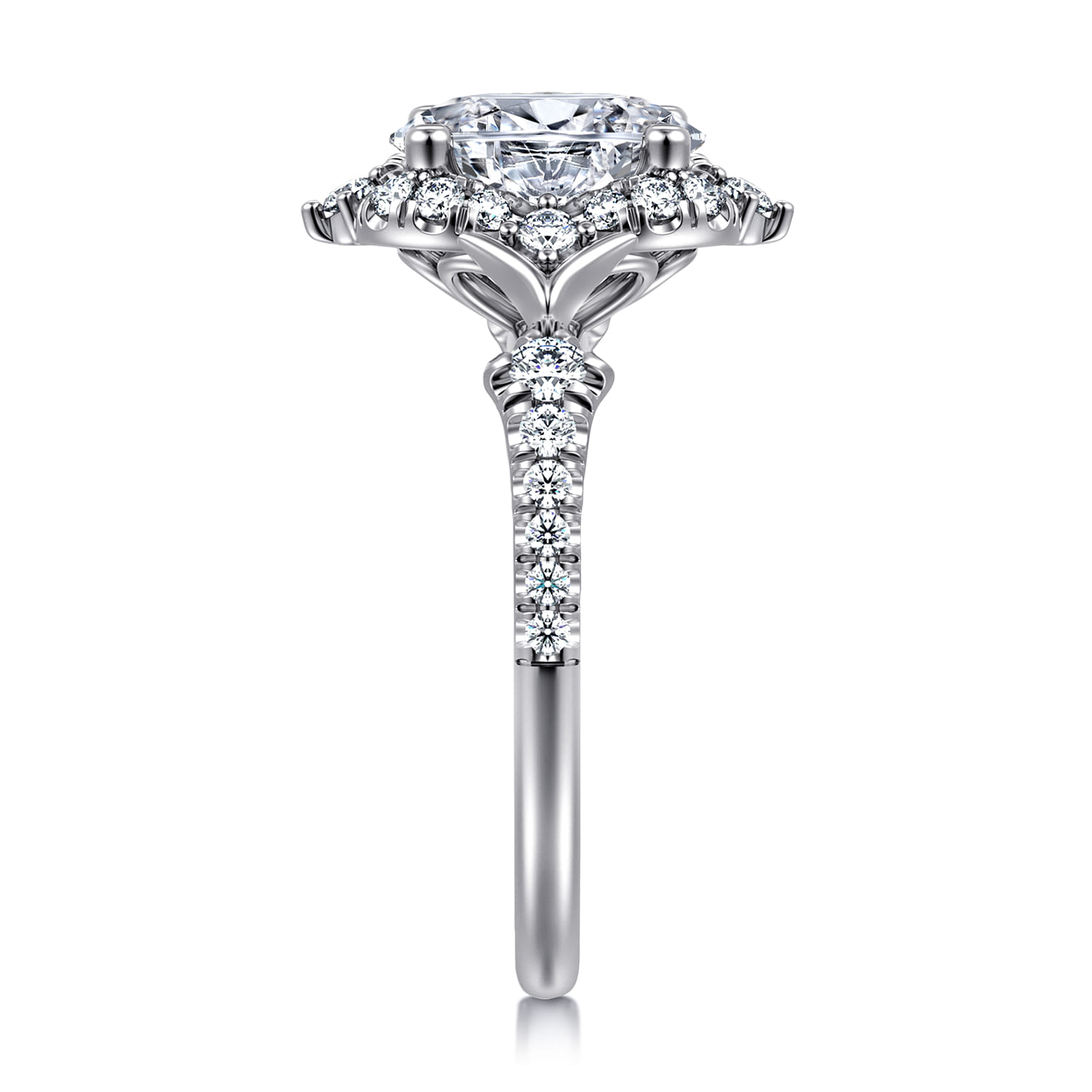 Veronique - Unique 14K White Gold Vintage Inspired Oval Halo Diamond Engagement Ring - 0.4 ct - Shot 4