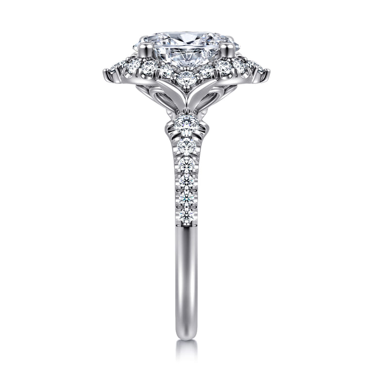 Veronique - Unique 14K White Gold Vintage Inspired Oval Halo Diamond Engagement Ring - 0.4 ct - Shot 4