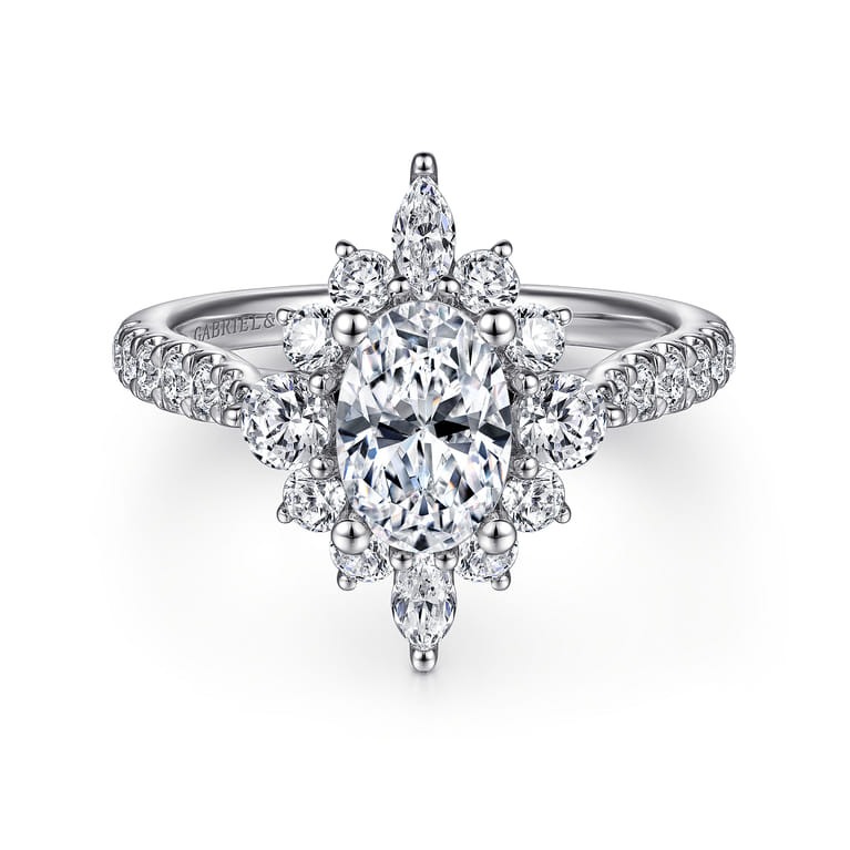 Astor - Unique 14K White Gold Oval Halo Diamond Engagement Ring - 1 ct - Shot 1