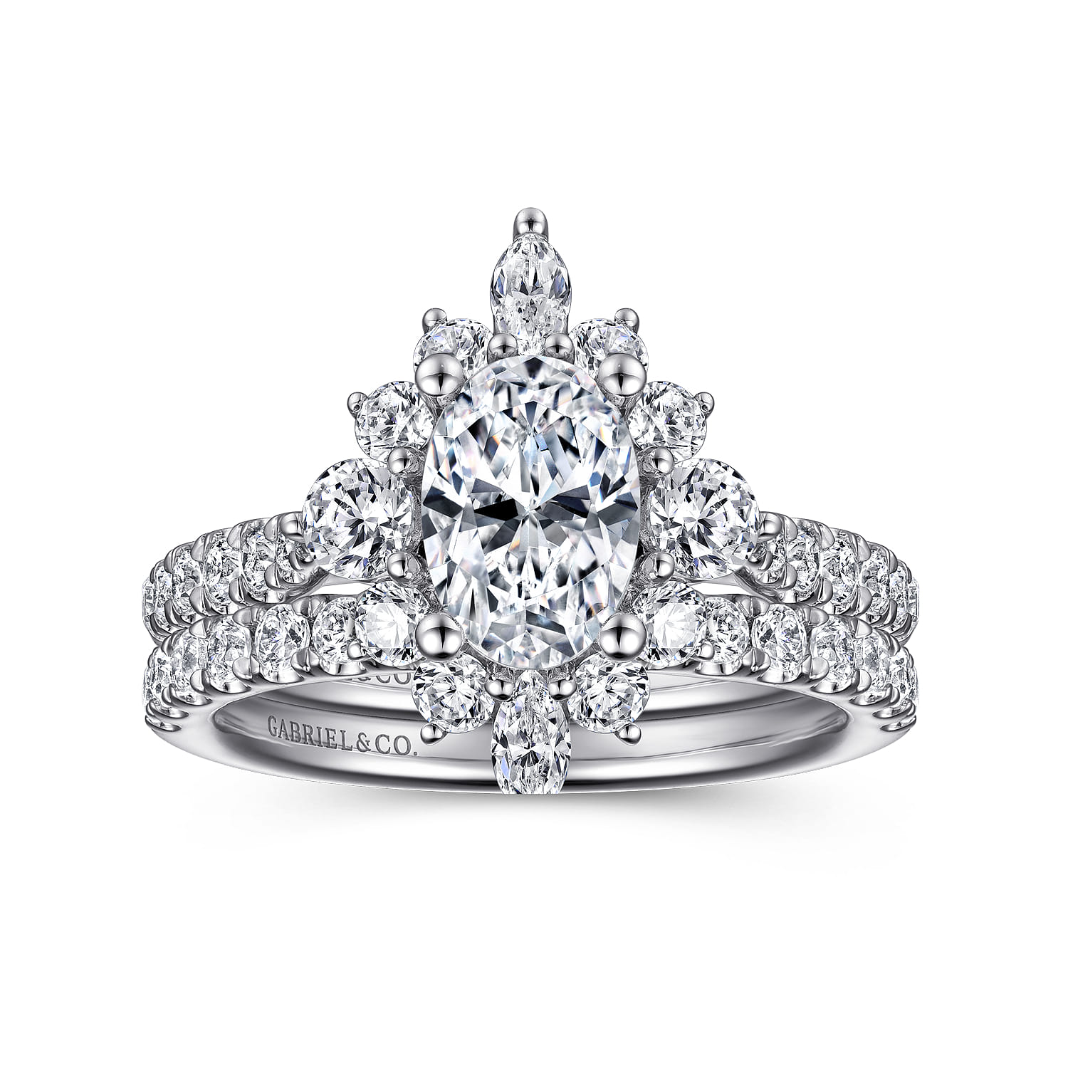 Astor - Unique 14K White Gold Oval Halo Diamond Engagement Ring - 1 ct - Shot 4