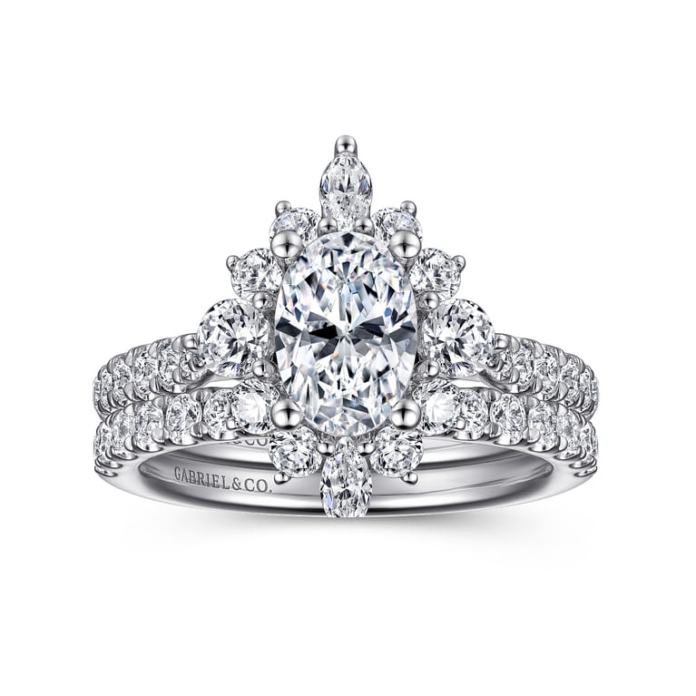 Astor - Unique 14K White Gold Oval Halo Diamond Engagement Ring - 1 ct - Shot 4