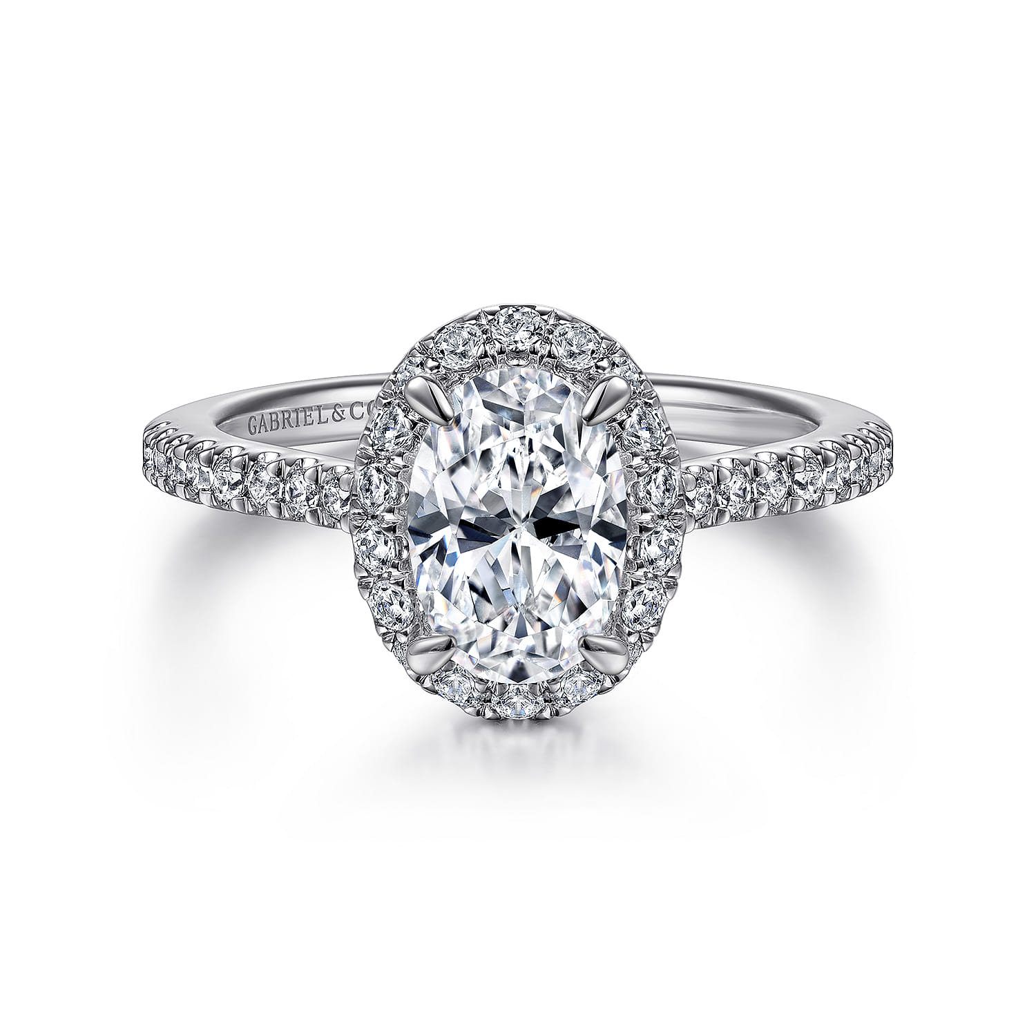 Idina - 14K White Gold Oval Halo Diamond Engagement Ring - 0.32 ct - Shot 1