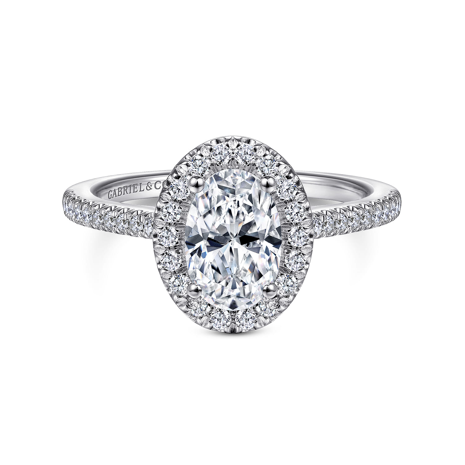 Blossom - 14K White Gold Oval Halo Diamond Engagement Ring - 0.31 ct - Shot 1