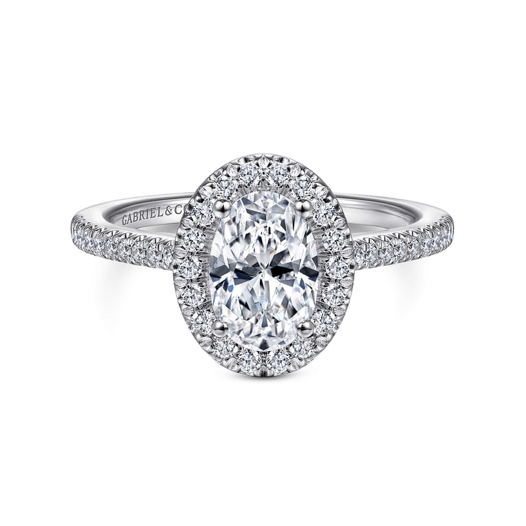 Blossom - 14K White Gold Oval Halo Diamond Engagement Ring - 0.31 ct - Shot 1