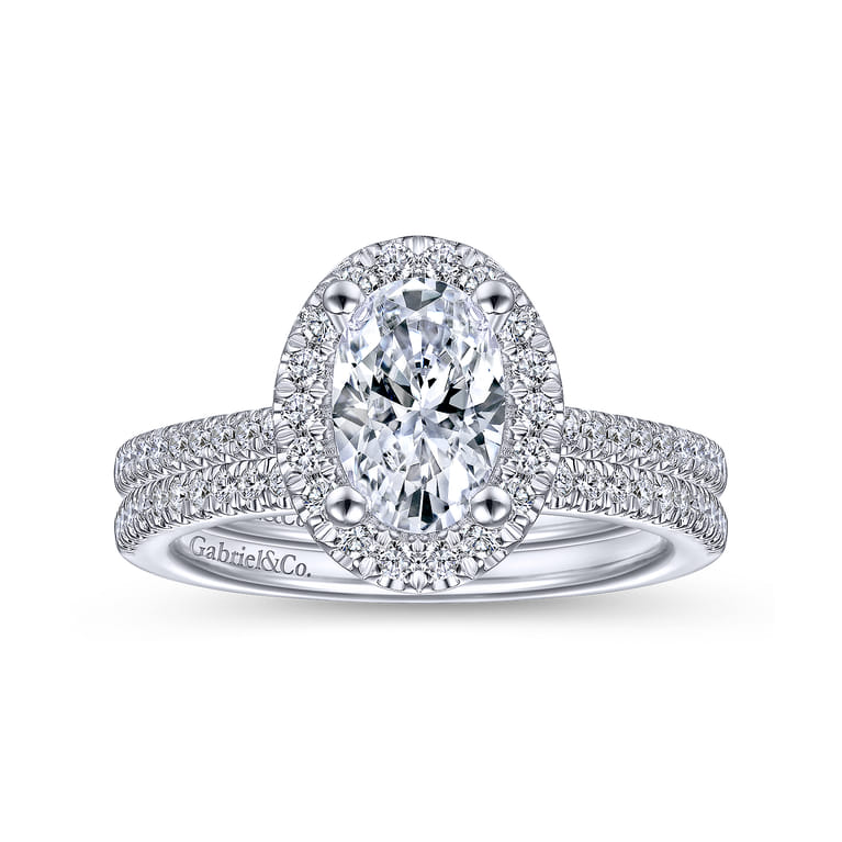 Blossom - 14K White Gold Oval Halo Diamond Engagement Ring - 0.31 ct - Shot 4