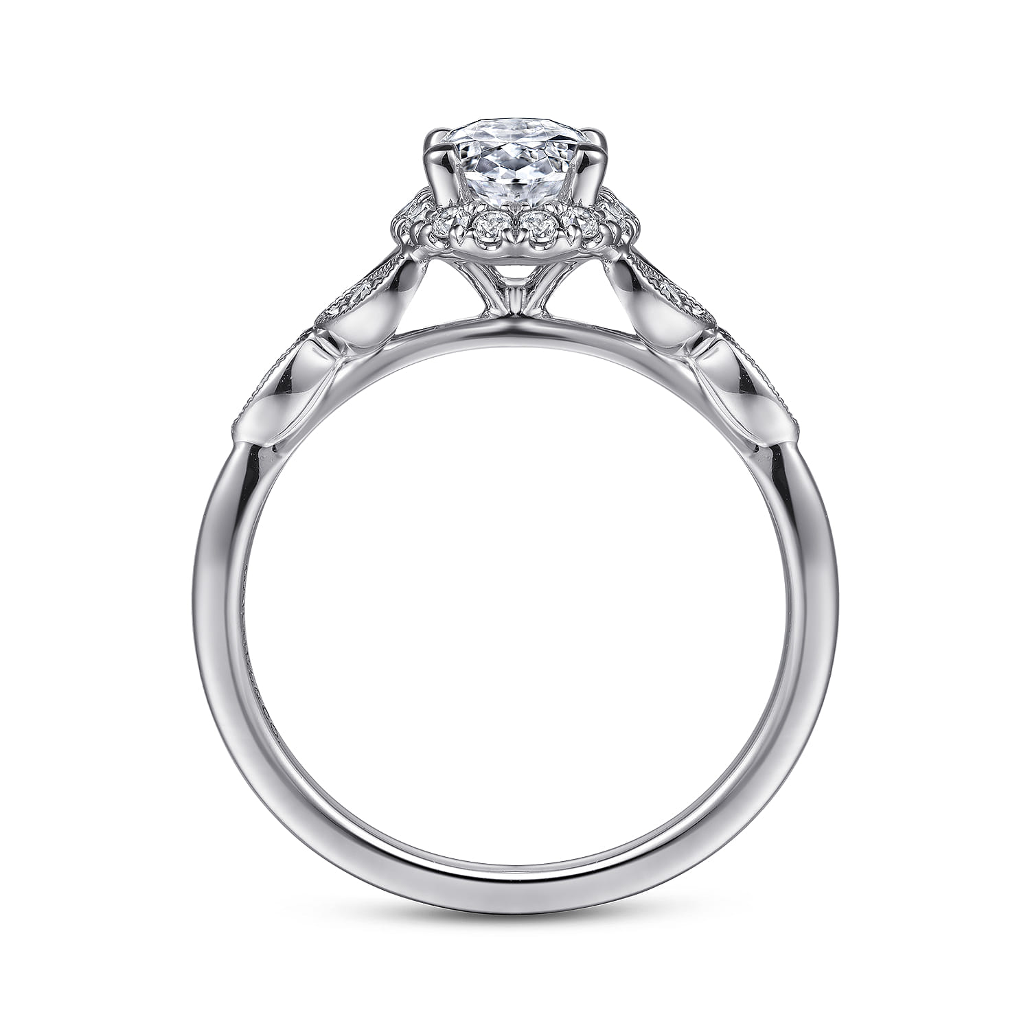 Katriane - Vintage Inspired 14K White Gold Oval Halo Diamond Engagement Ring - 0.2 ct - Shot 2