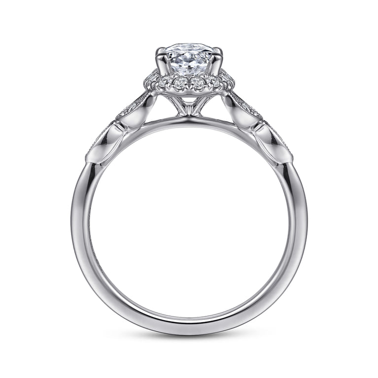 Katriane - Vintage Inspired 14K White Gold Oval Halo Diamond Engagement Ring - 0.2 ct - Shot 2