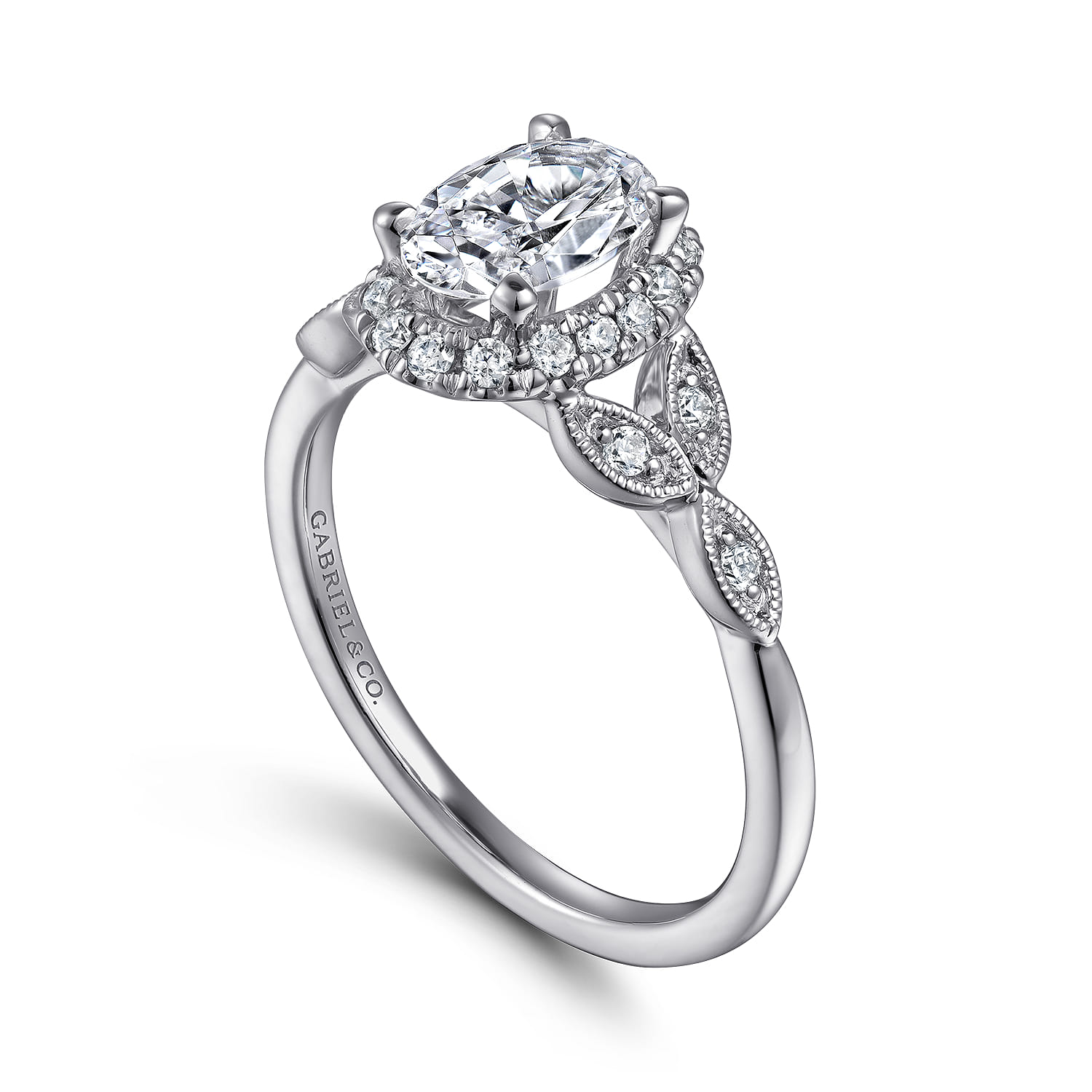 Katriane - Vintage Inspired 14K White Gold Oval Halo Diamond Engagement Ring - 0.2 ct - Shot 3