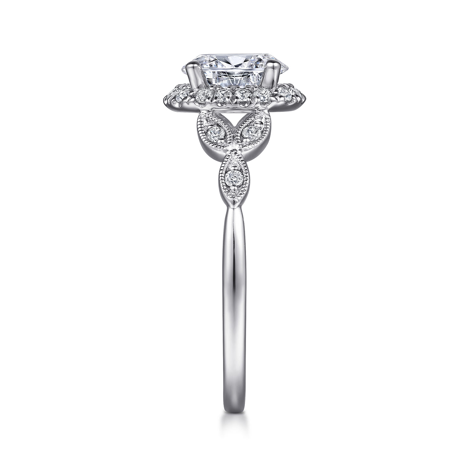 Katriane - Vintage Inspired 14K White Gold Oval Halo Diamond Engagement Ring - 0.2 ct - Shot 5