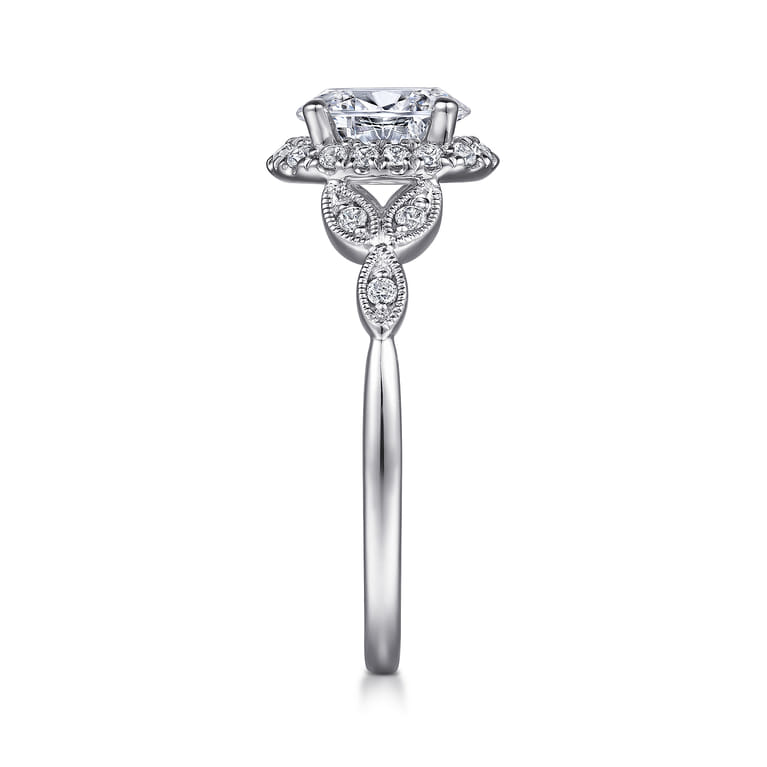 Katriane - Vintage Inspired 14K White Gold Oval Halo Diamond Engagement Ring - 0.2 ct - Shot 5