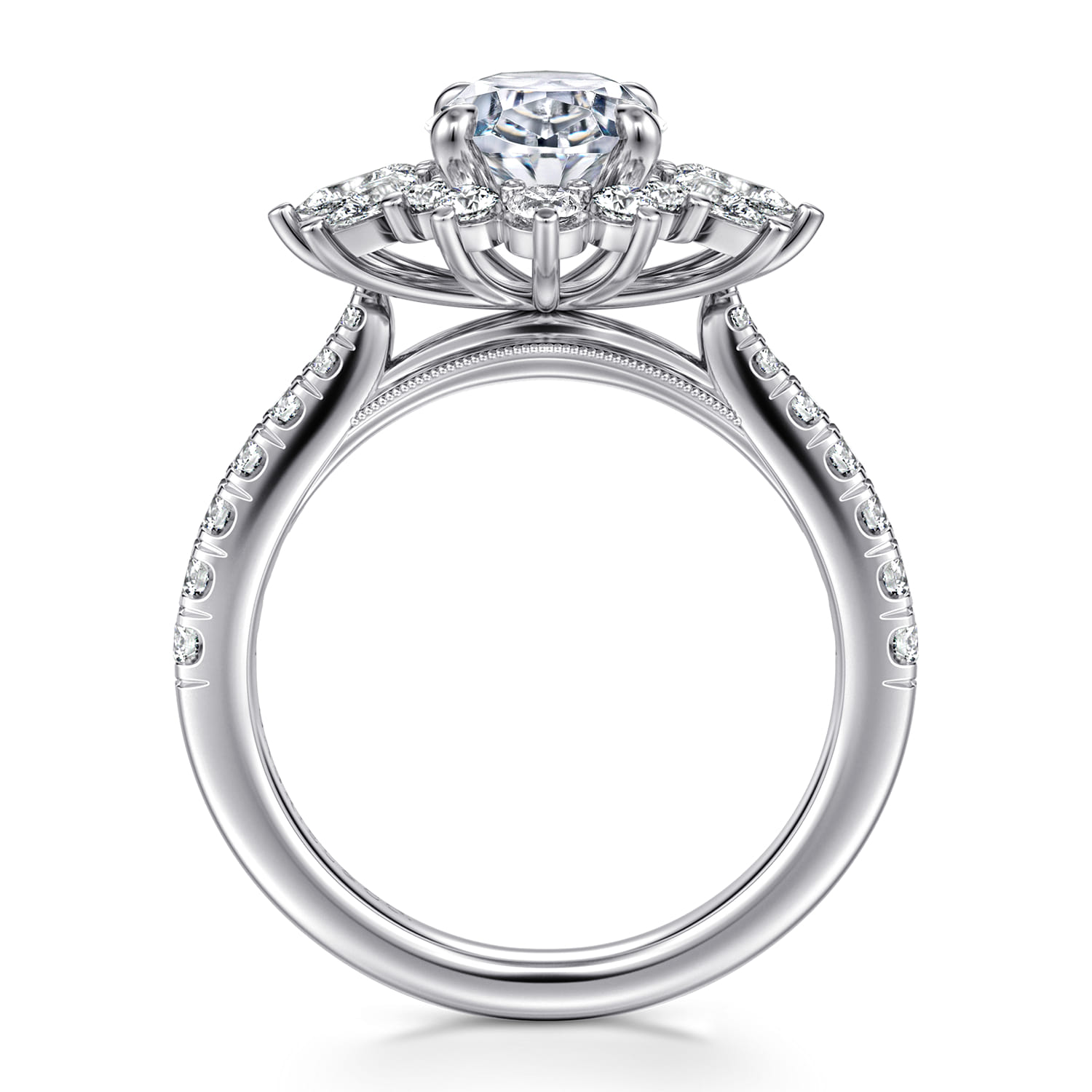 Bailee - 14K White Gold Bursting Halo Oval Diamond Engagement Ring - 0.8 ct - Shot 2