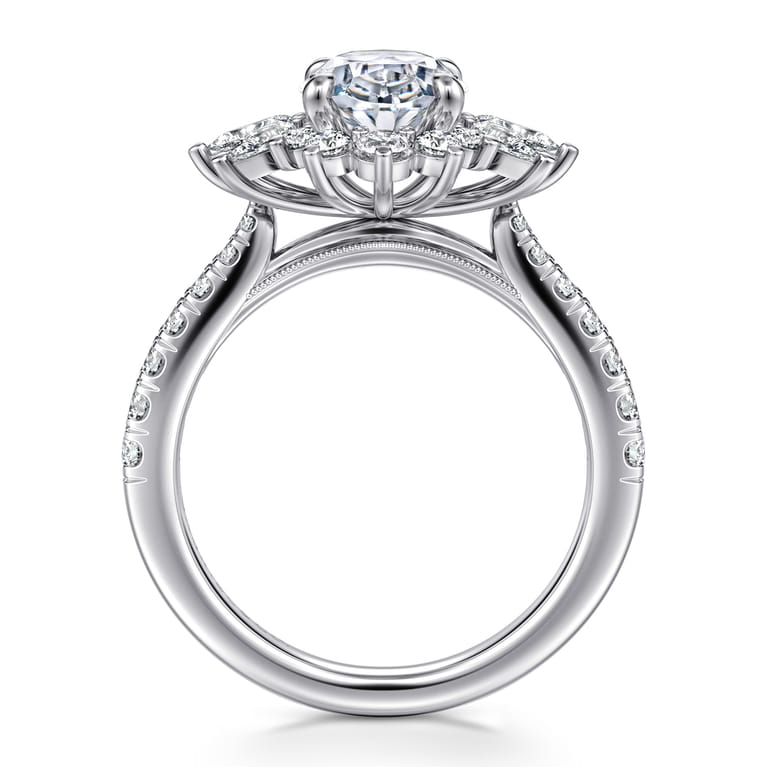 Bailee - 14K White Gold Bursting Halo Oval Diamond Engagement Ring - 0.8 ct - Shot 2