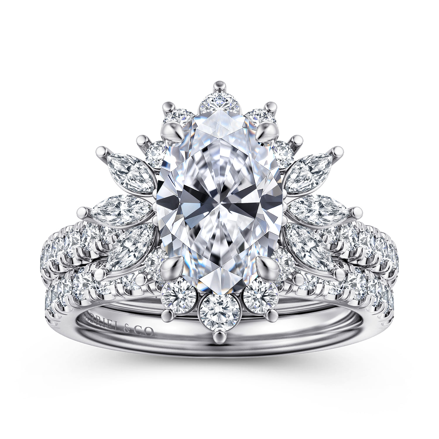 Bailee - 14K White Gold Bursting Halo Oval Diamond Engagement Ring - 0.8 ct - Shot 4
