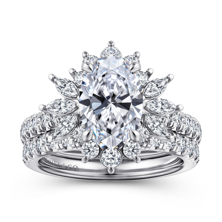 Bailee - 14K White Gold Bursting Halo Oval Diamond Engagement Ring - 0.8 ct - Shot 4