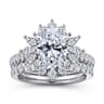 Bailee - 14K White Gold Bursting Halo Oval Diamond Engagement Ring - 0.8 ct