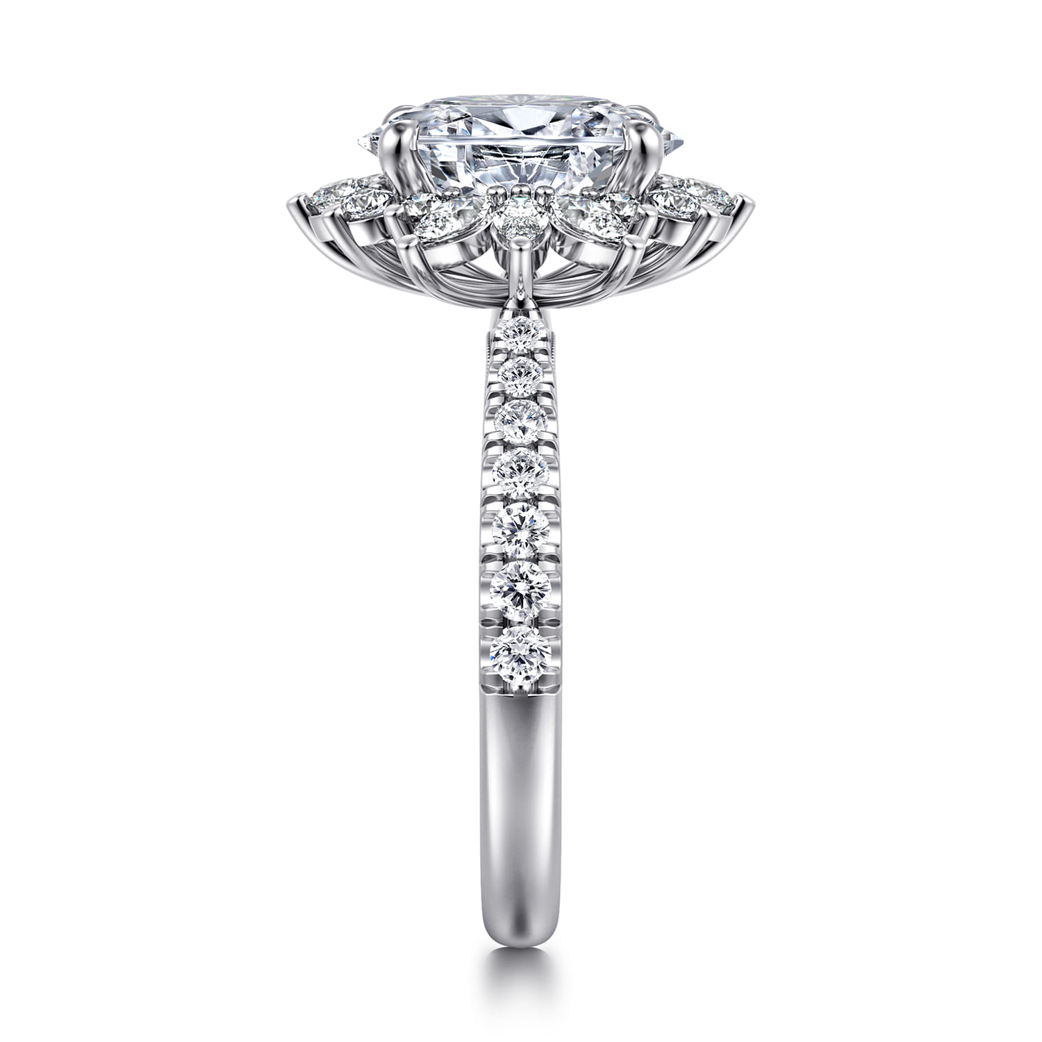 Bailee - 14K White Gold Bursting Halo Oval Diamond Engagement Ring - 0.8 ct - Shot 5