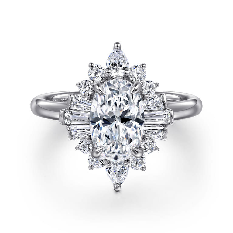 Emarie - 14K White Gold Oval Halo Diamond Engagement Ring - 0.65 ct - Shot 1
