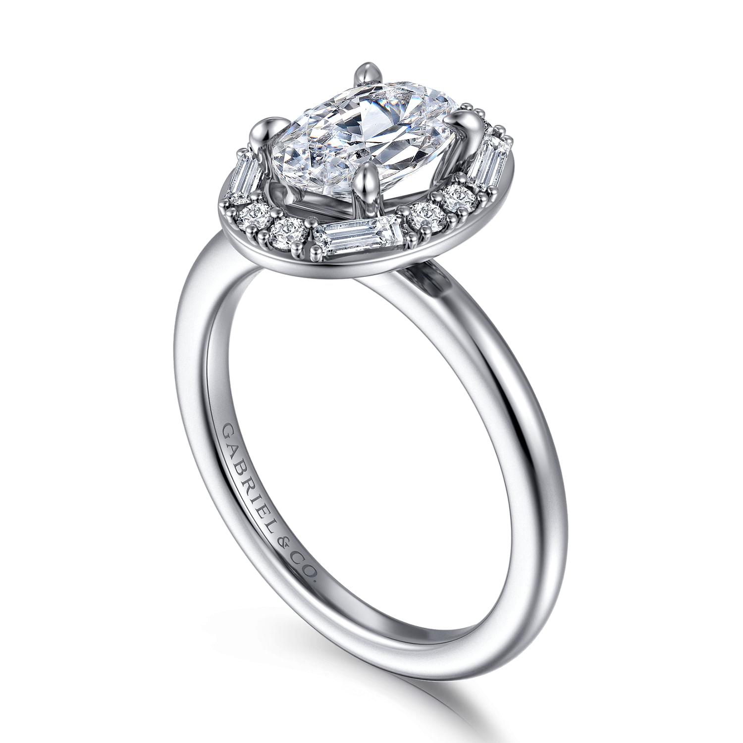 Cammie - Art Deco 14K White Gold Halo Oval Diamond Engagement Ring - 0.35 ct - Shot 2