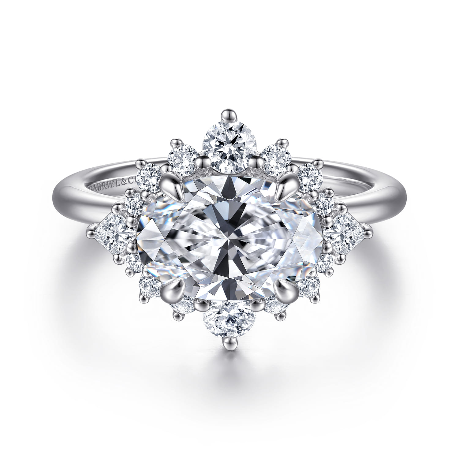 Fella - 14K White Gold Oval Halo Diamond Engagement Ring - 0.5 ct - Shot 1