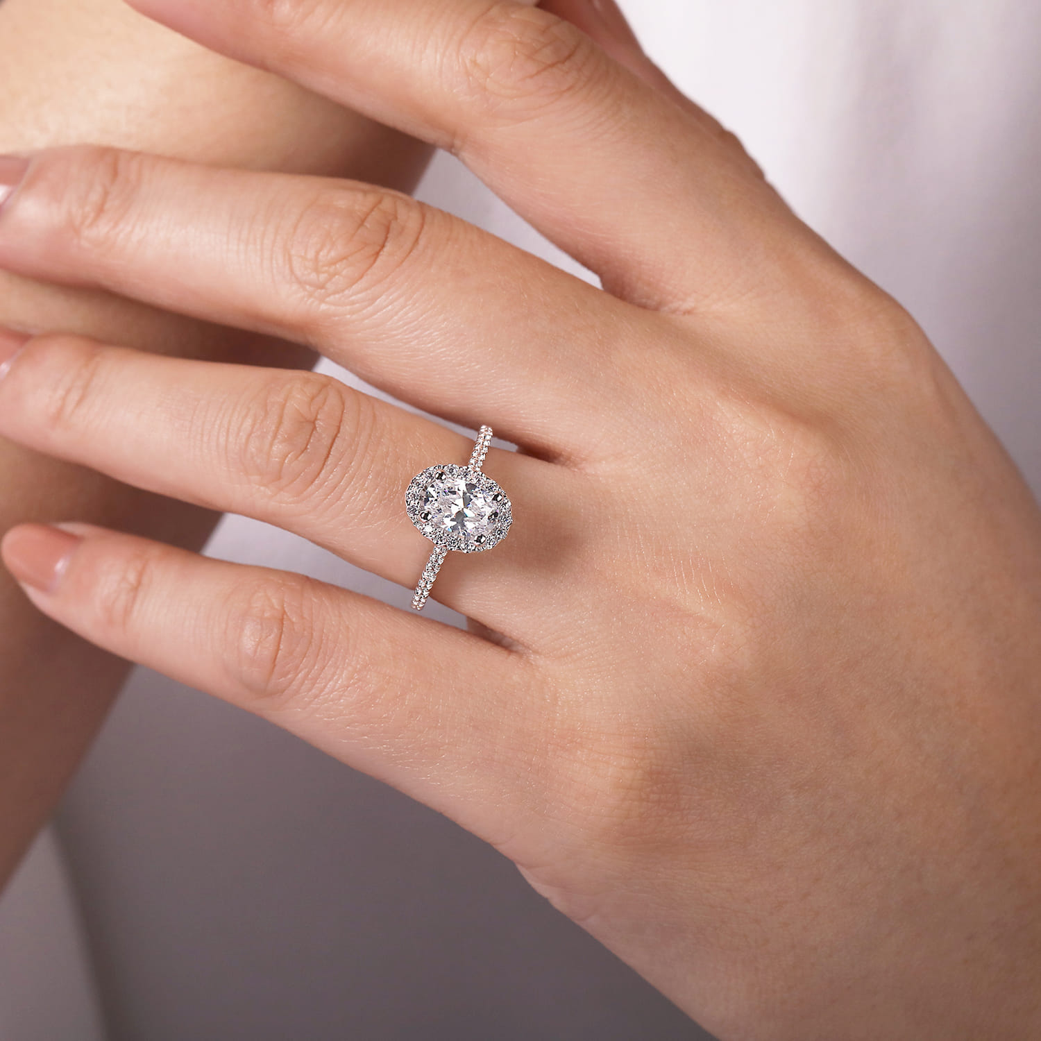 Carly - 14K White Gold Oval Halo Diamond Engagement Ring - 0.28 ct - Shot 6