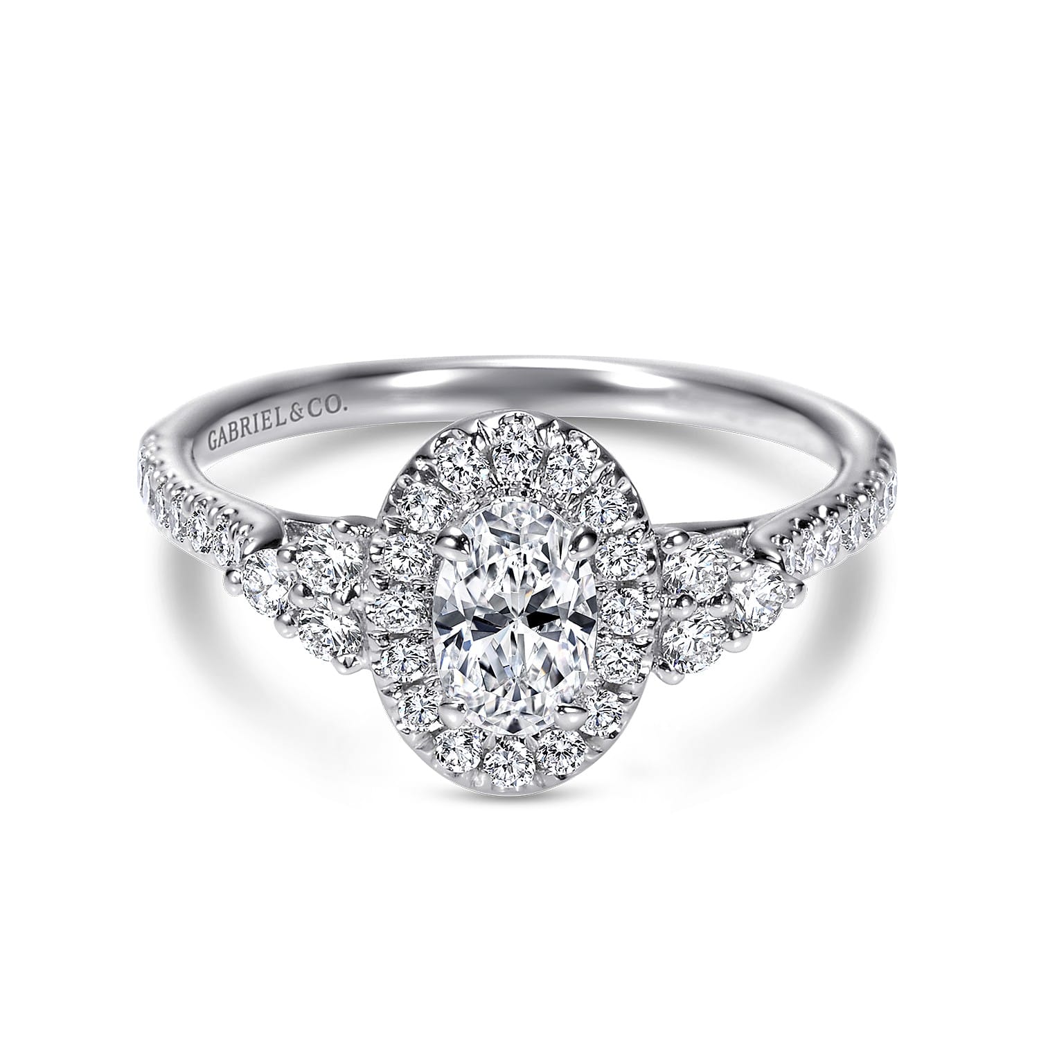 Bionda - 14K White Gold Oval Halo Complete Diamond Engagement Ring - 0.66 ct - Shot 1