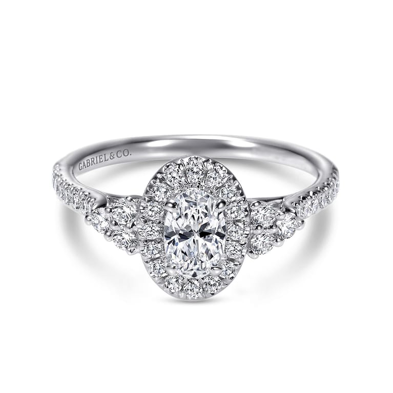 Bionda - 14K White Gold Oval Halo Complete Diamond Engagement Ring - 0.66 ct - Shot 1