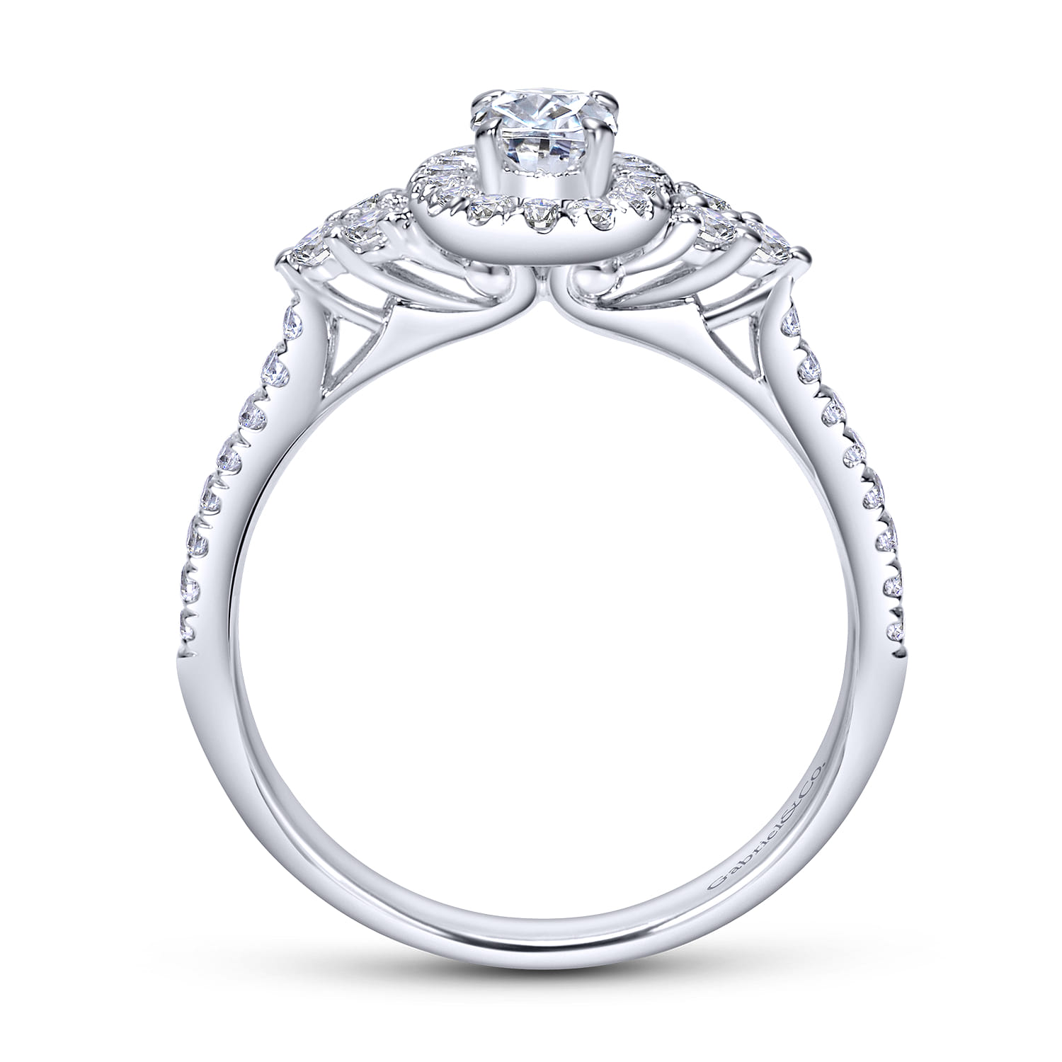 Bionda - 14K White Gold Oval Halo Complete Diamond Engagement Ring - 0.66 ct - Shot 2