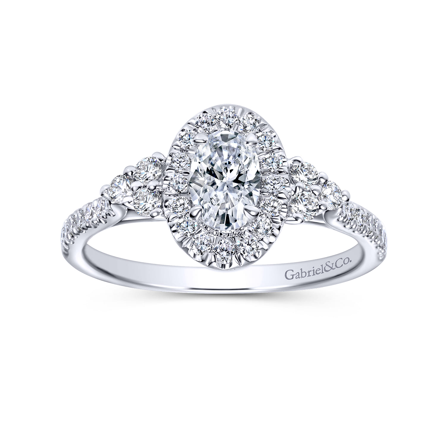 Bionda - 14K White Gold Oval Halo Complete Diamond Engagement Ring - 0.66 ct - Shot 5