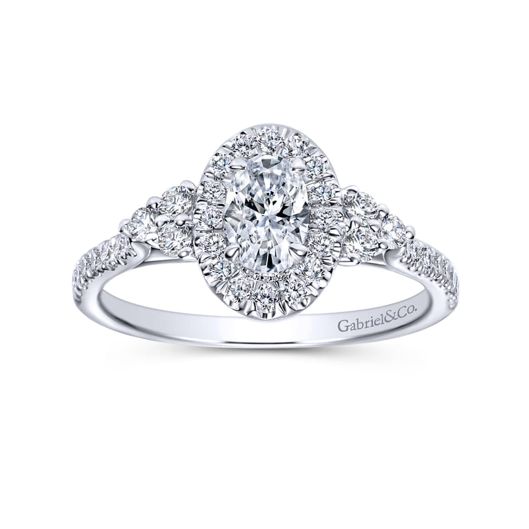 Bionda - 14K White Gold Oval Halo Complete Diamond Engagement Ring - 0.66 ct - Shot 5