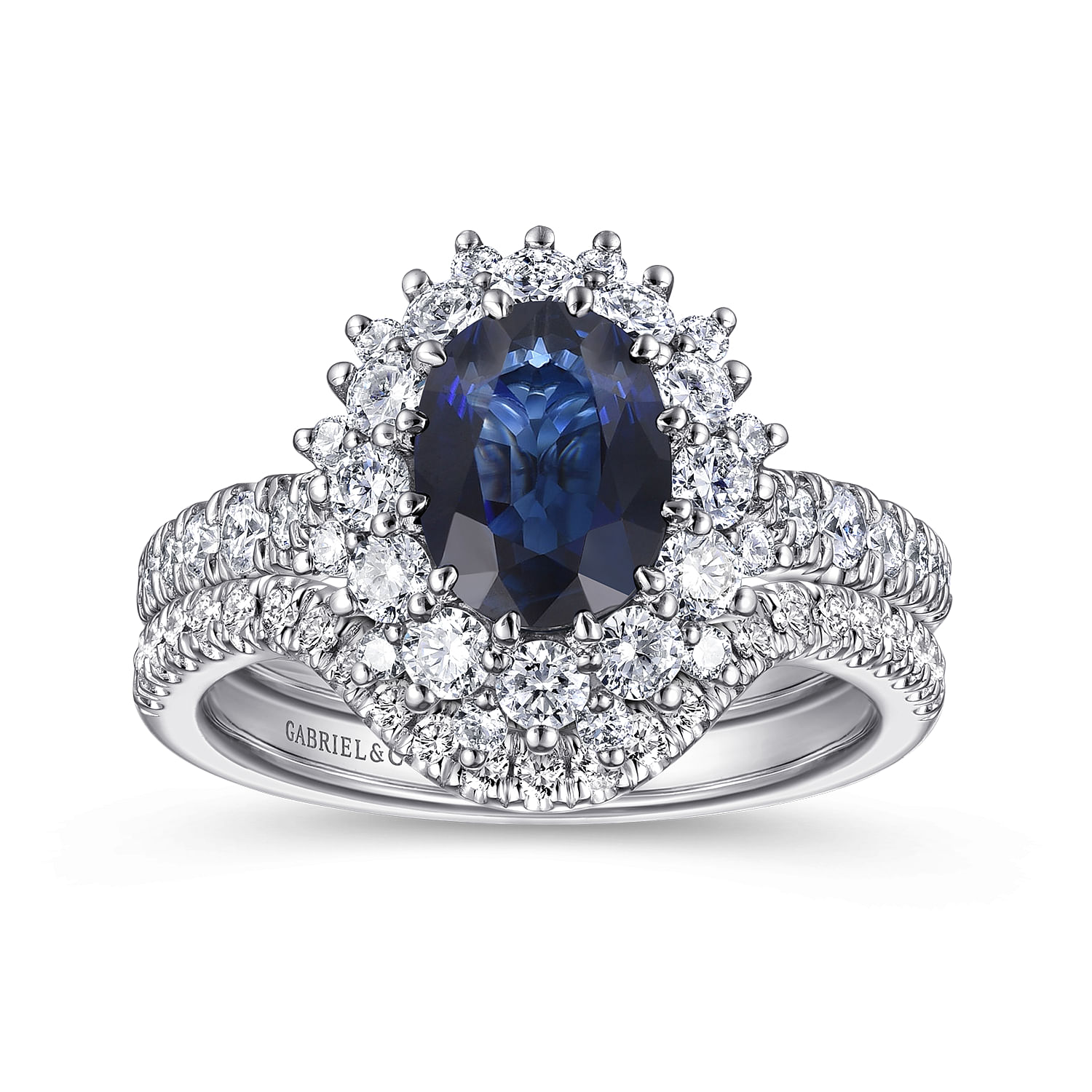 Imani - 14K White Gold Oval Halo Sapphire and Diamond Engagement Ring - 0.83 ct - Shot 4