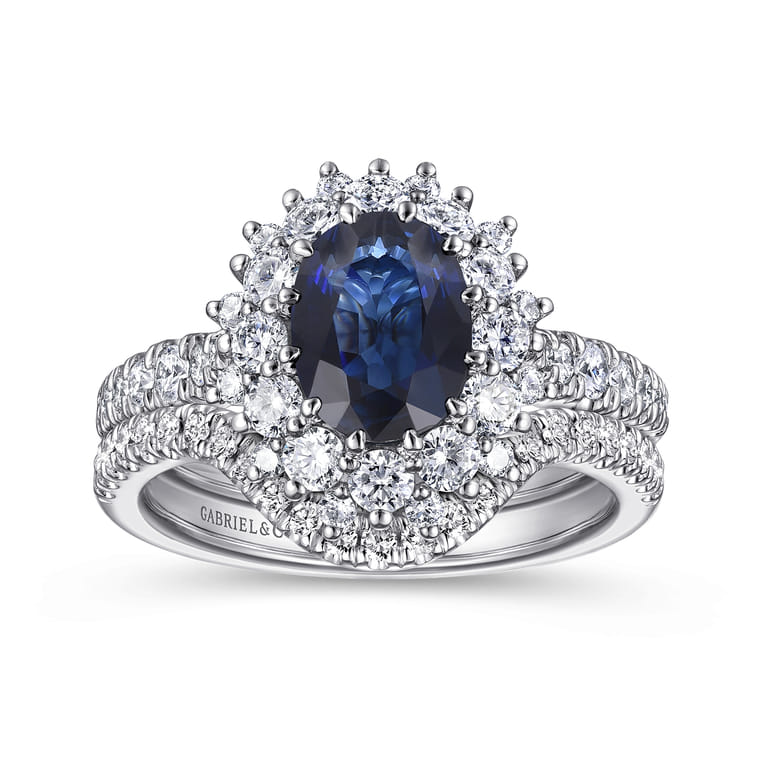 Imani - 14K White Gold Oval Halo Sapphire and Diamond Engagement Ring - 0.83 ct - Shot 4