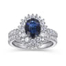 Imani - 14K White Gold Oval Halo Sapphire and Diamond Engagement Ring - 0.83 ct