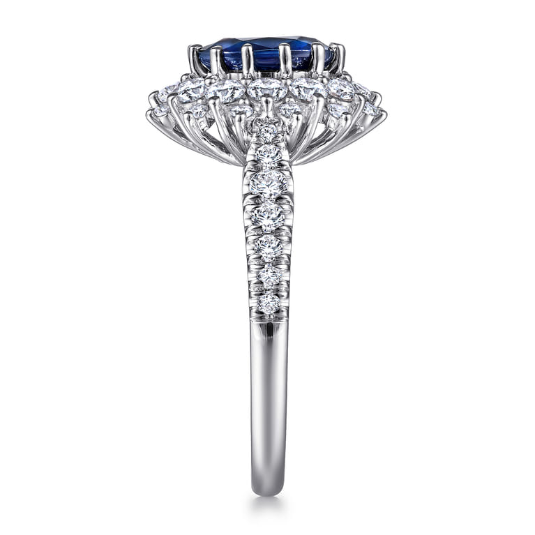 Imani - 14K White Gold Oval Halo Sapphire and Diamond Engagement Ring - 0.83 ct - Shot 5