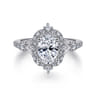 Veronique - Unique 14K White Gold Vintage Inspired Oval Halo Diamond Engagement Ring - 0.4 ct