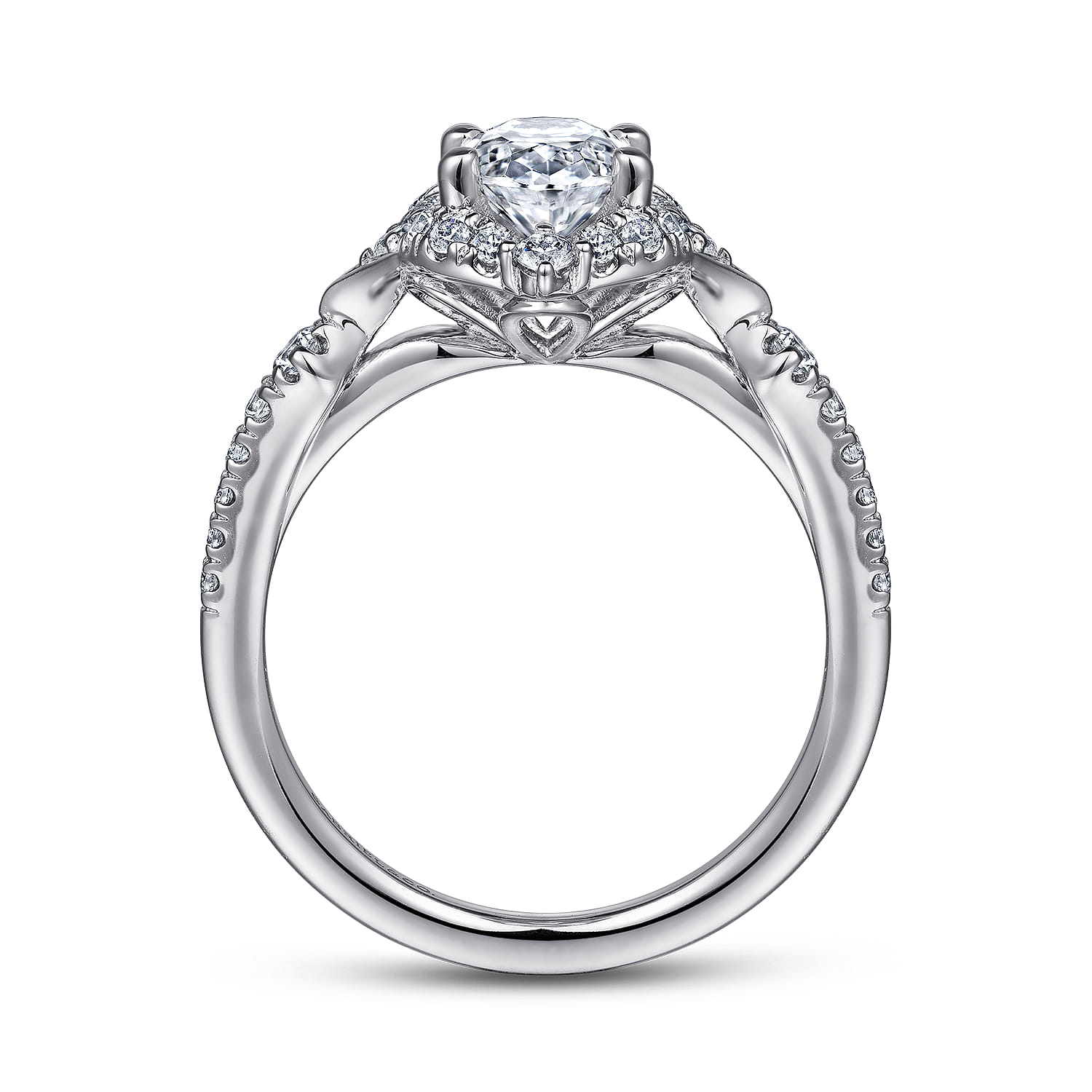 Veronique - Unique 14K White Gold Vintage Inspired Oval Halo Diamond Engagement Ring - 0.4 ct - Shot 2