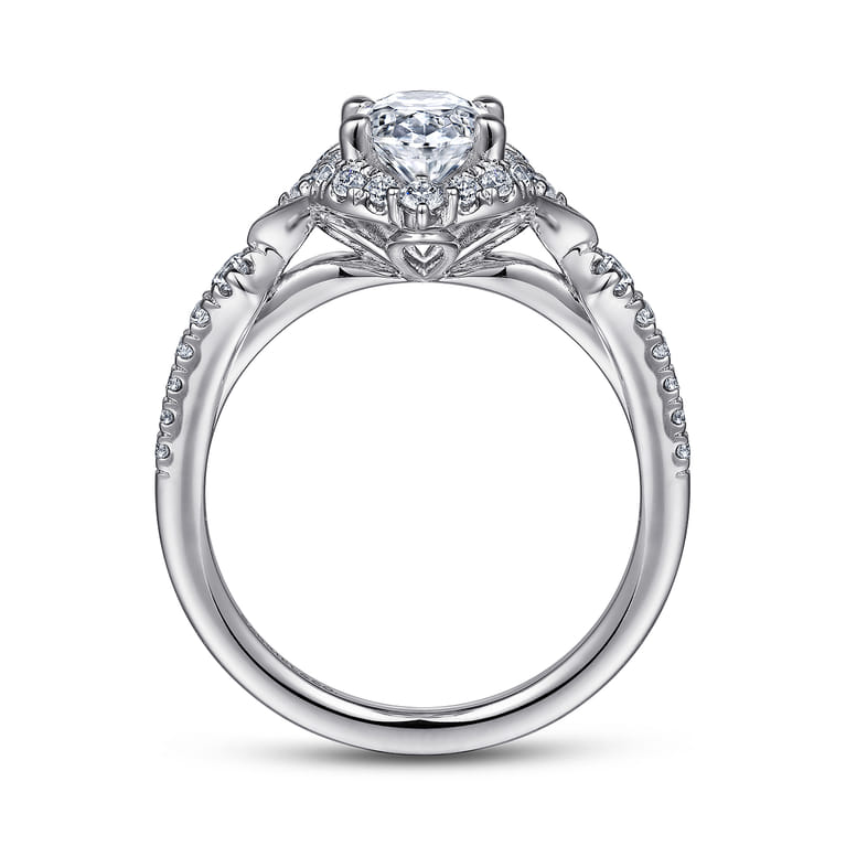 Veronique - Unique 14K White Gold Vintage Inspired Oval Halo Diamond Engagement Ring - 0.4 ct - Shot 2